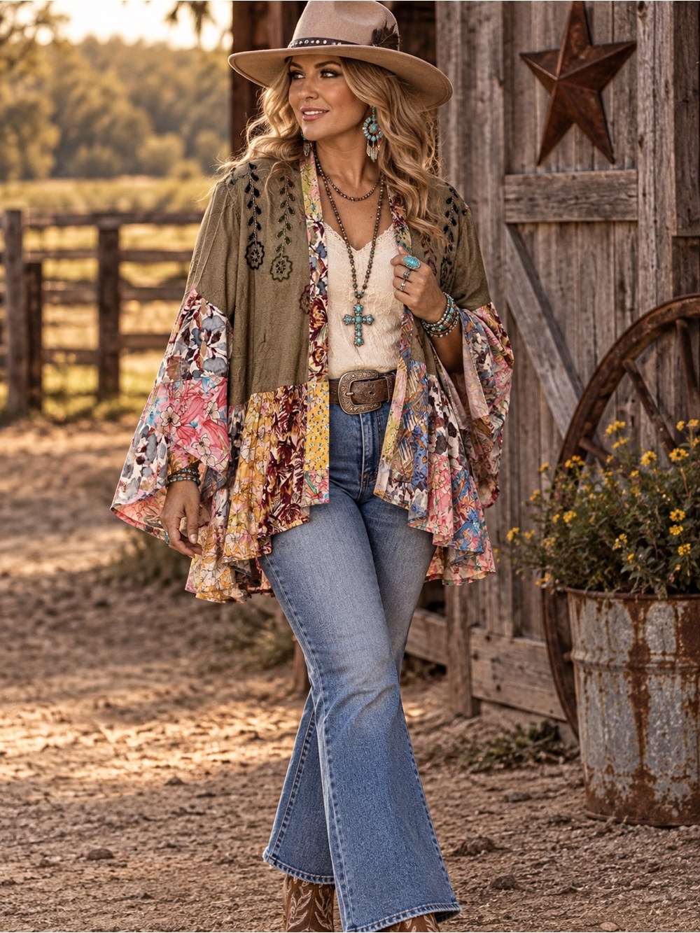 Young Threads Patchwork Embroidered Boho Kimono Jacket L NWT Western Duster